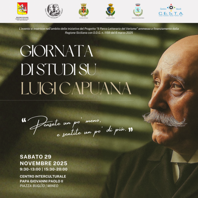 Giornata di Studi su Luigi Capuana: il 29 novembre a Mineo una grande iniziativa per Il Parco Letterario del Verismo