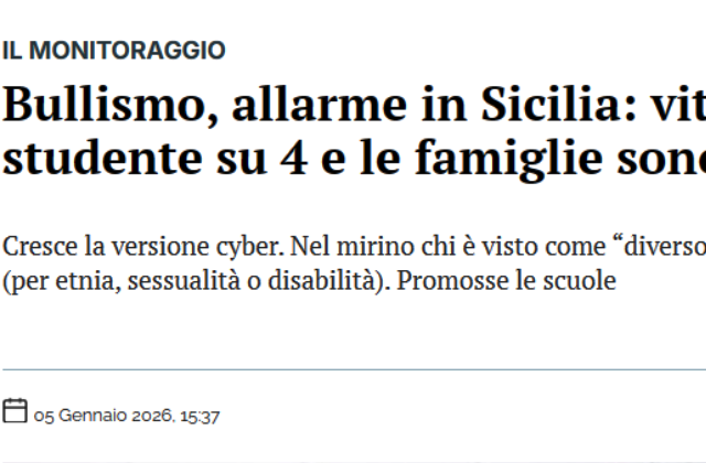Bullismo, allarme in Sicilia: vittima uno studente su 4 e le famiglie sono assenti