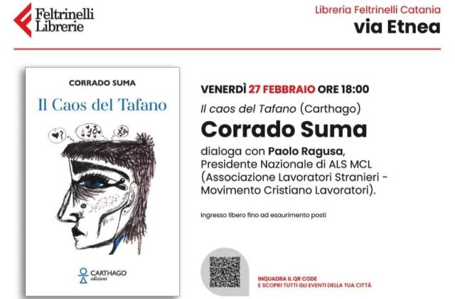 Catania. Oggi pomeriggio lo scrittore Corrado Suma, autore de "Il caos del Tafano" dialoga con Paolo Ragusa, Presidente nazionale ALS MCL 