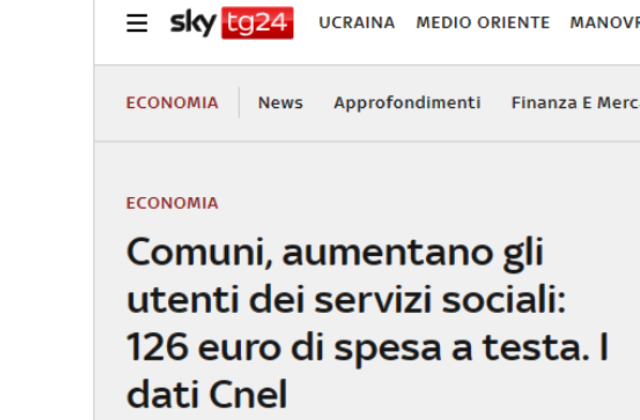 Comuni, aumentano gli utenti dei servizi sociali: 126 euro di spesa a testa. I dati Cnel